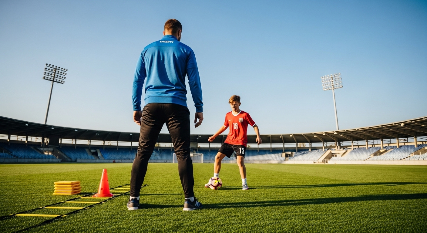Profesyonel futbol koçu ile sahada birebir antrenman