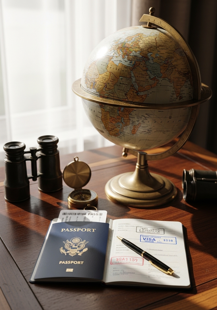 Med & Voyage corporate team reviewing blueprints and export documents in modern office