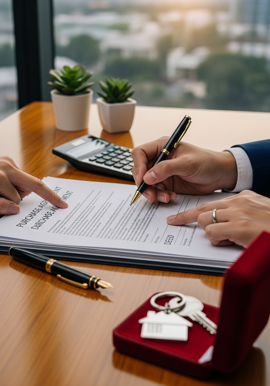 Med & Voyage corporate team reviewing blueprints and export documents in modern office