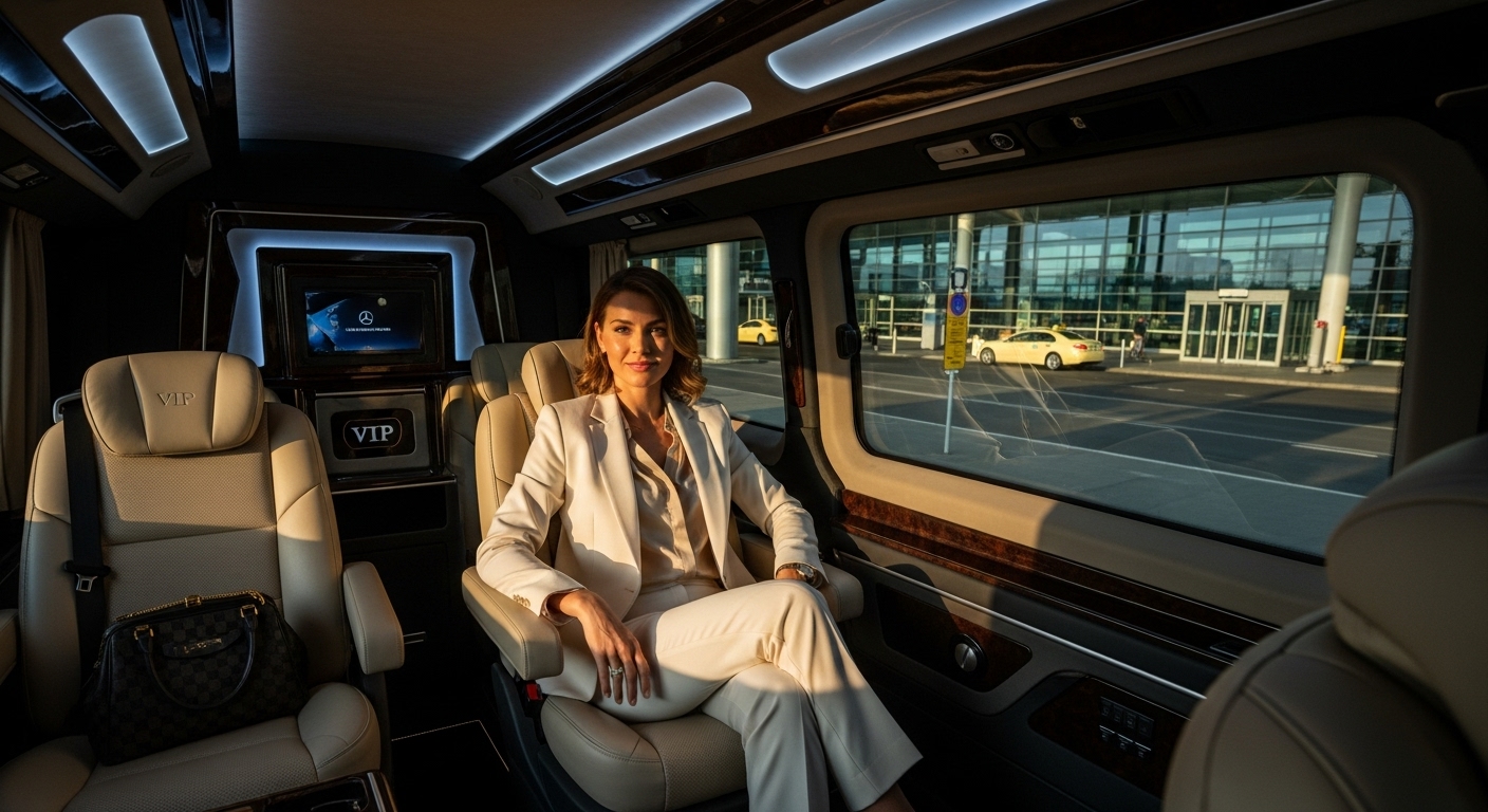 Havalimanı VIP transferi için lüks siyah araç ve şoför